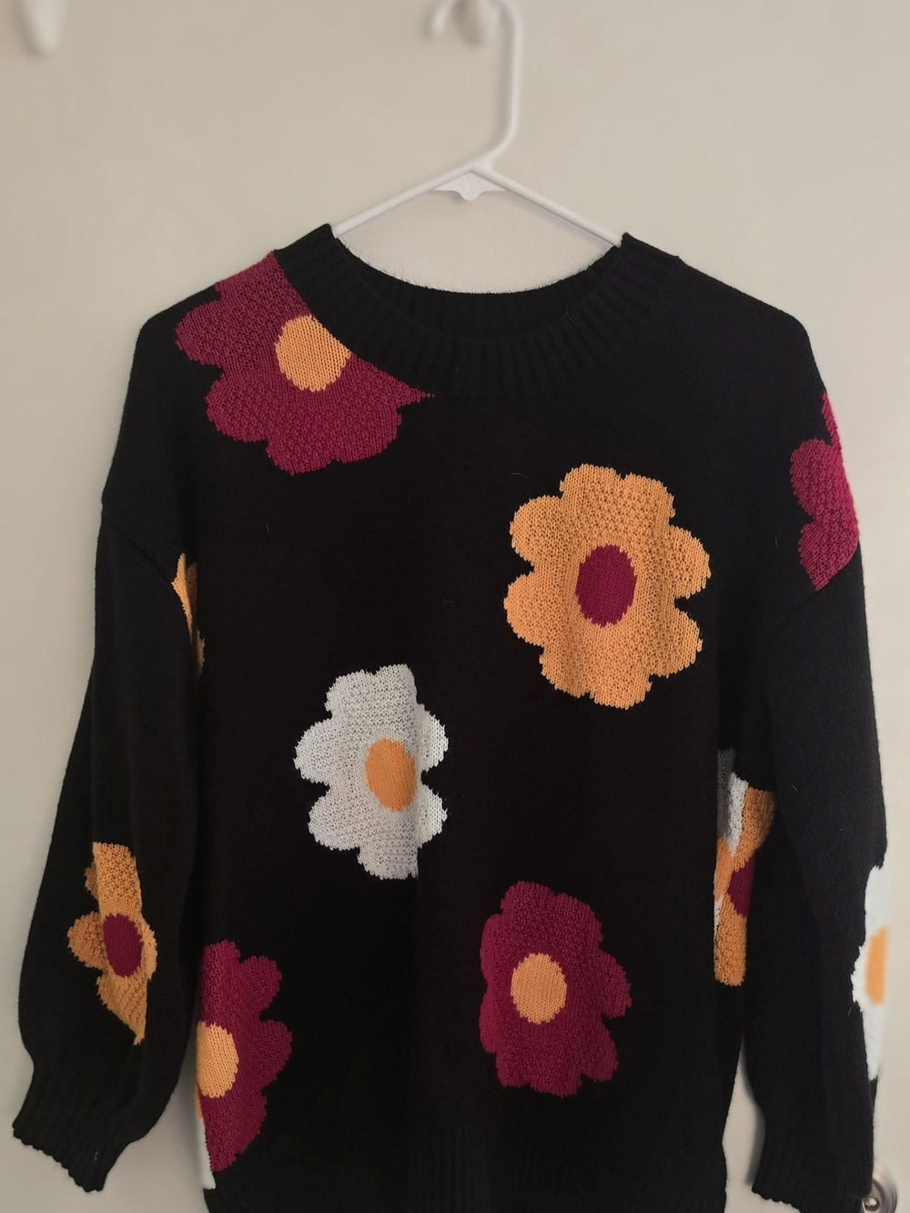 Torrid Black Floral Knit Sweater with Orange, Pink & White Blooms